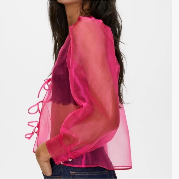 ARITZIA Little Moon Celestia Fuchsia Blouse Glam Preppy Sz Small Fairy Romantic - Picture 2 of 8